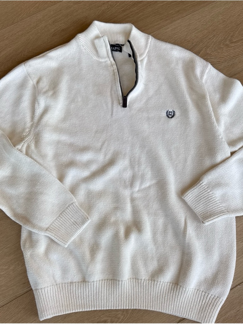 CHAPS Men’s XXL 100% Cotton Cream Quarter Zip Sweater Preppy, no flaws